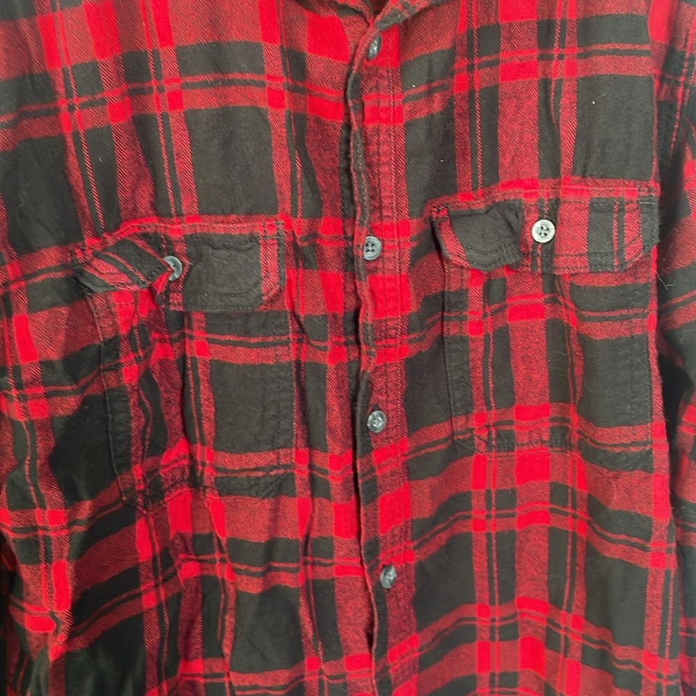 George Men’s M Red Black Plaid Button Down Flannel Style Shirt gorp rugged emo - Picture 2 of 6
